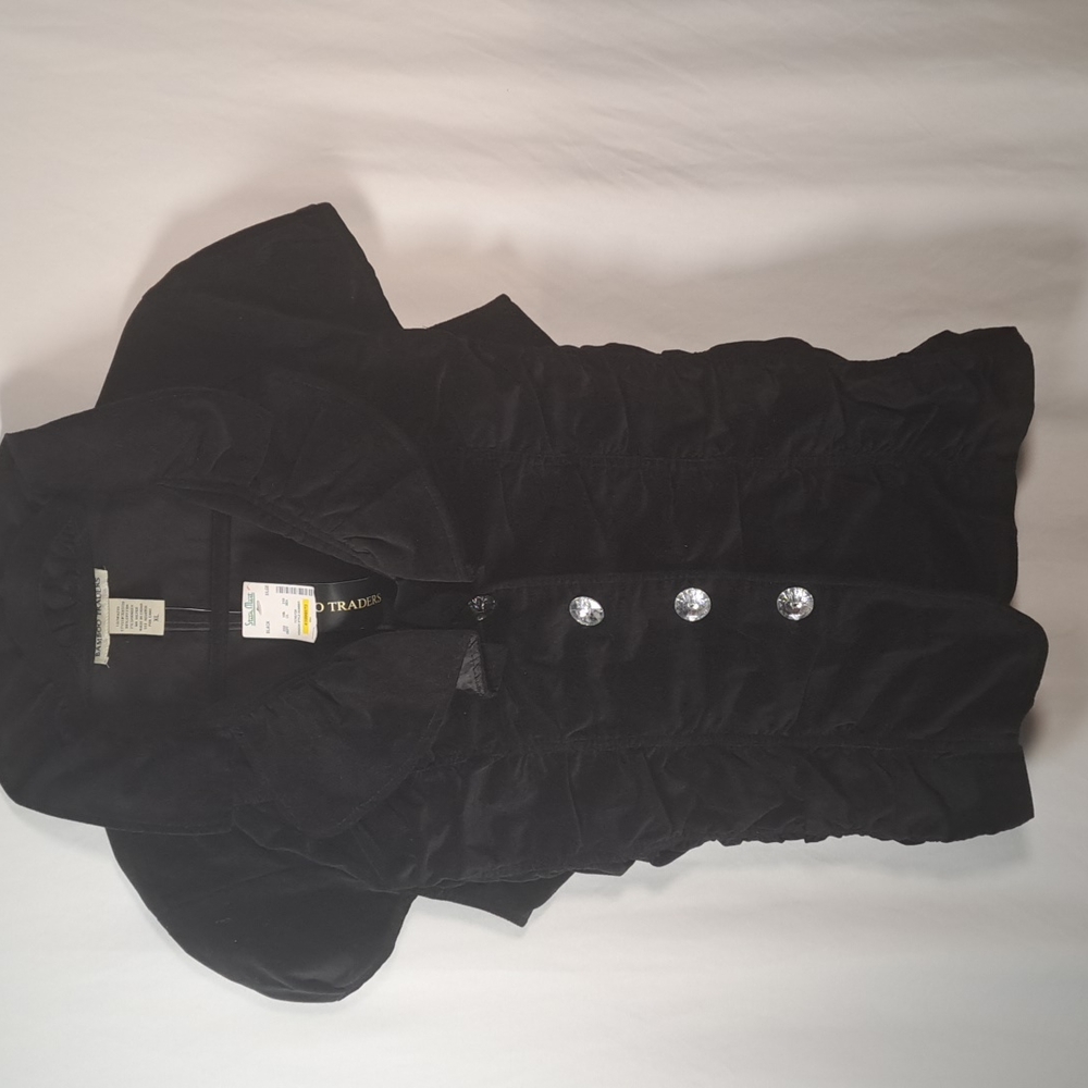 Black Sleeveless Velveteen Style Rhinestones Buttons Top XL by Bamboo Traders